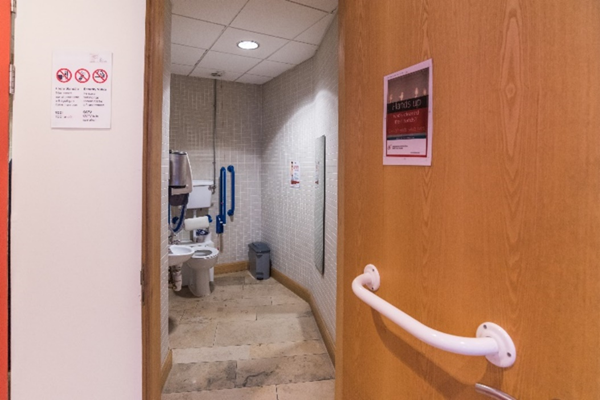 Accessible toilet: (Reception side). Image of the second unisex accessible toilet in the reception area.