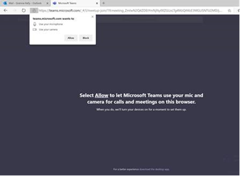 Screenshot of Microsoft Teams asking your permission to use camera and microphone