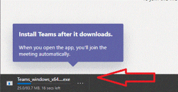 Screenshot of MS Teams downloading